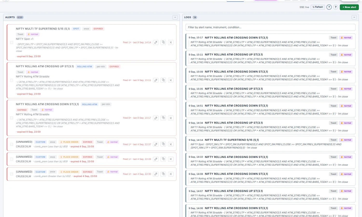 Alerts page